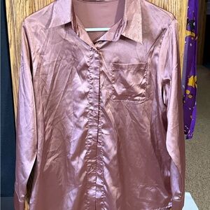 Elegant Mauve Satin Button Down Shirt